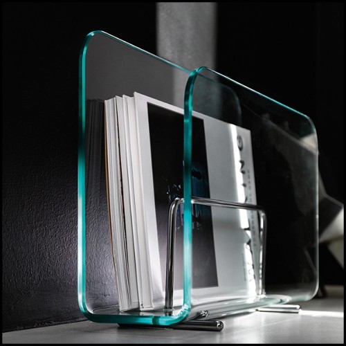 Magazine rack casted in one slab of curved clear glass in 10 mm thickness 146-Air
