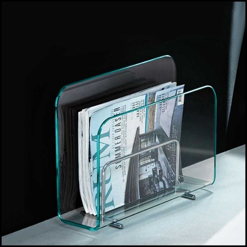 Magazine rack casted in one slab of curved clear glass in 10 mm thickness 146-Air