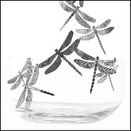 Bowl in crystal glass and with polished stainless steel dragonflies 107-Dragonfly