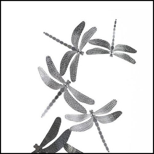 Bowl in crystal glass and with polished stainless steel dragonflies 107-Dragonfly