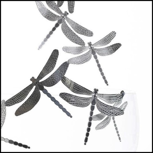 Bowl in crystal glass and with polished stainless steel dragonflies 107-Dragonfly