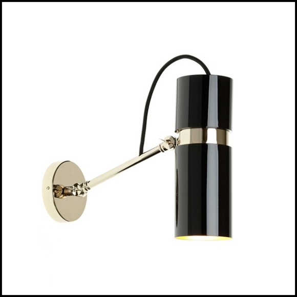 Applique avec structure en laiton poli et abat-jour avec intérieur finition Gold et extérieur finition laqué noir 165-Eroll