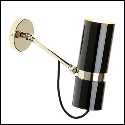 Applique avec structure en laiton poli et abat-jour avec intérieur finition Gold et extérieur finition laqué noir 165-Eroll