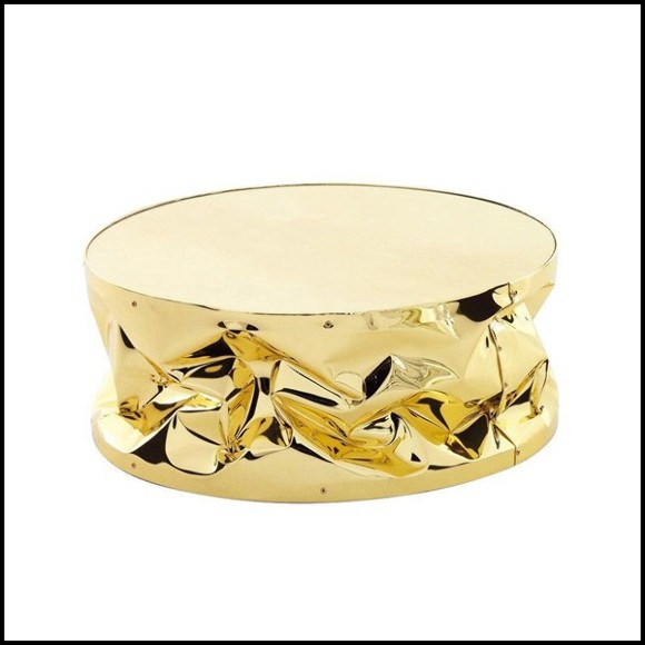 Coffee table with structure in strained polished aluminium in gold or chrome finish 107-Bumpy