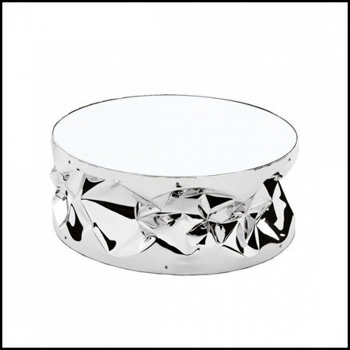 Coffee table with structure in strained polished aluminium in gold or chrome finish 107-Bumpy