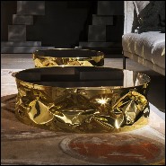 Coffee table with structure in strained polished aluminium in gold or chrome finish 107-Bumpy
