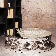 Table basse avec structure en aluminium poli froissé en finition Gold ou chromée 107-Bumpy