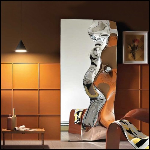 Miroir en verre miroir fusionné à haute température avec cadre en métal peint poli et dos argenté 146-Slinking Half