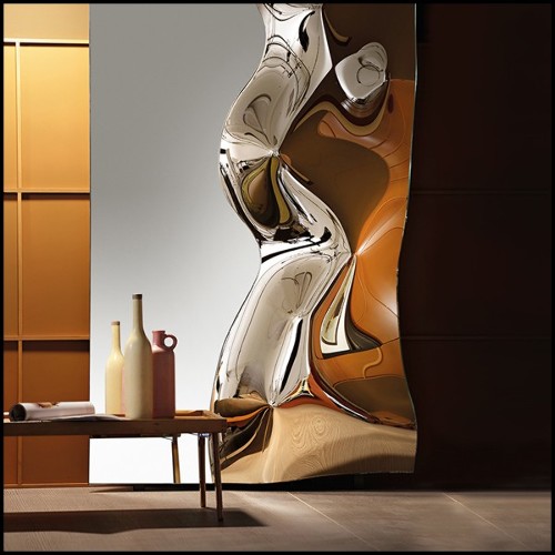 Miroir en verre miroir fusionné à haute température avec cadre en métal peint poli et dos argenté 146-Slinking Half