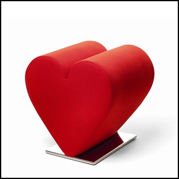 Stool heart with polyurethane foam and upholstered with red or black fabric 100% cotton 107-Heart Red
