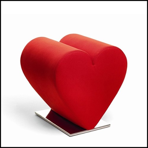 Stool heart with polyurethane foam and upholstered with red or black fabric 100% cotton 107-Heart Red