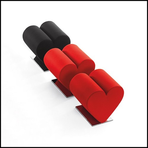 Tabouret en mousse de polyuréthane recouvert de tissu rouge ou noir 100% coton 107-Heart Red