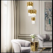 Suspension avec pendentifs en verre de cristal et 2 rangées circulaires de baguettes en laiton plaqué Gold 164-Ambassadeur M