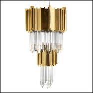 Suspension with crystal glass pendants and 2 circular rows of gold-plated polished brass rectangular sticks 164-Ambassador M