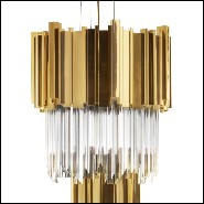 Suspension avec pendentifs en verre de cristal et 2 rangées circulaires de baguettes en laiton plaqué Gold 164-Ambassadeur M