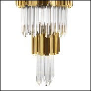 Suspension avec pendentifs en verre de cristal et 2 rangées circulaires de baguettes en laiton plaqué Gold 164-Ambassadeur M