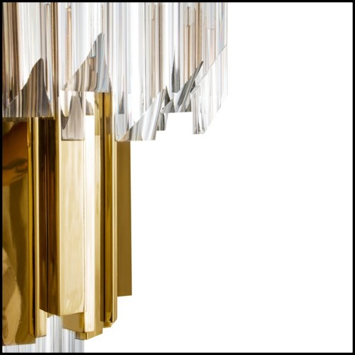 Suspension avec pendentifs en verre de cristal et 2 rangées circulaires de baguettes en laiton plaqué Gold 164-Ambassadeur M