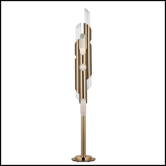 Floor lamp with structure in gold plated solid brass and with crystal glass tubes 164-Arizona