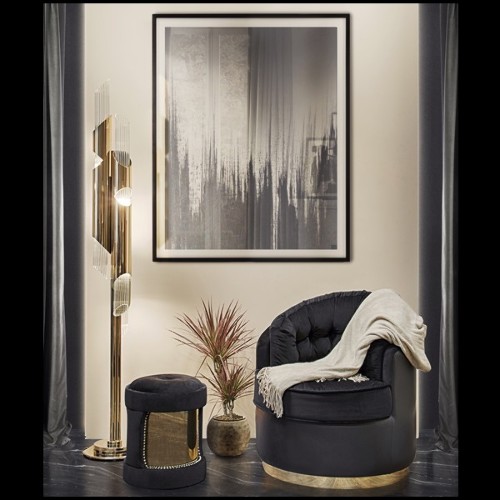 Lampadaire avec structure en laiton massif plaqué Gold et avec tubes en verre cristal 164-Arizona