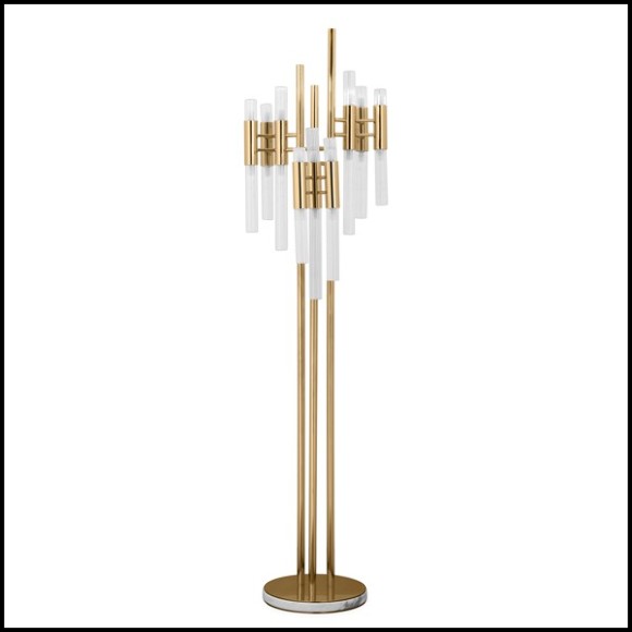 Floor lamp with crystal glass tubes and gold-plated polished brass structure 164-Fall