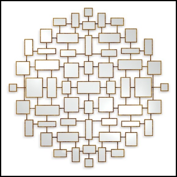 Miroir avec montures rectangulaires et carreaux en bois massif finition Gold antique 119-Multi Squares