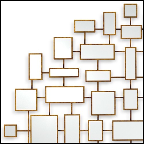Miroir avec montures rectangulaires et carreaux en bois massif finition Gold antique 119-Multi Squares