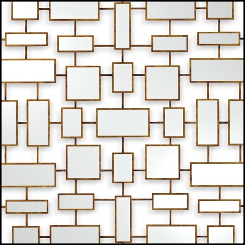 Mirror with squares and rectangular mirror glass with solid wood frames in antique gold finish 119-Multi Squares