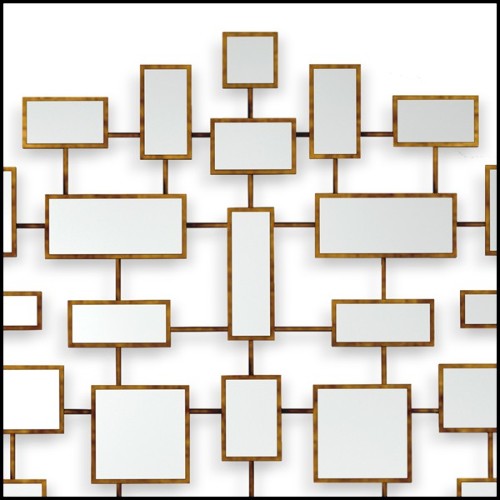 Mirror with squares and rectangular mirror glass with solid wood frames in antique gold finish 119-Multi Squares