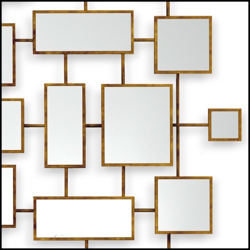 Mirror with squares and rectangular mirror glass with solid wood frames in antique gold finish 119-Multi Squares