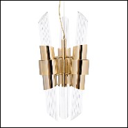 Suspension avec cylindres en verre cristal nervuré maintenus par une structure en laiton poli plaqué Gold 164-Vitta Medium