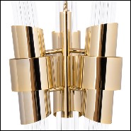 Medium pendant with ribbed crystal glass cylinders gathered and gold plated polished brass structure 164-Vitta Medium