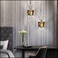 Suspension avec cylindres en verre cristal nervuré maintenus par une structure en laiton poli plaqué Gold 164-Vitta Medium