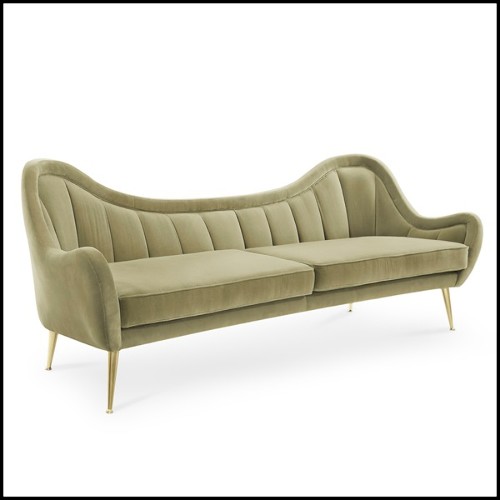 Canapé avec structure en bois recouvert en velours de coton finition vert mandel 155-Eldorado