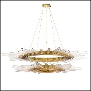 Suspension avec cylindres en verre cristal côtelés maintenus par une structure en laiton poli plaqué Gold 164-Fall Double Ring