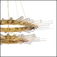 Suspension with ribbed crystal glass cylinders held by a gold plated polished brass circular structure 164-Fall Double Ring