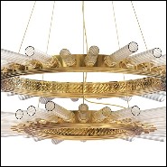 Suspension avec cylindres en verre cristal côtelés maintenus par une structure en laiton poli plaqué Gold 164-Fall Double Ring