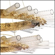 Suspension avec cylindres en verre cristal côtelés maintenus par une structure en laiton poli plaqué Gold 164-Fall Double Ring