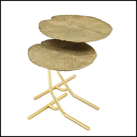 Set of two side table with structure in metal in gold finish 162-Lotus Leaves