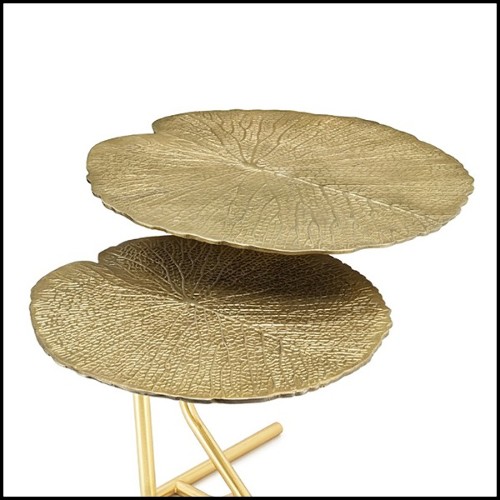 Set de deux tables d'appoint avec structure en métal finitions Gold 24-Lotus Leaves