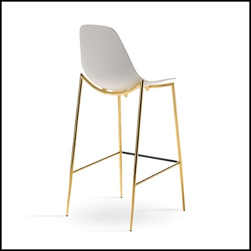 Bar stool with seat in polished aluminum and with metal legs in gold finish 107-Needle