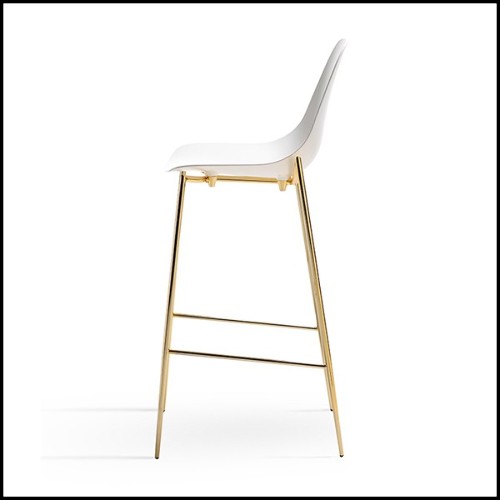 Bar stool with seat in polished aluminum and with metal legs in gold finish 107-Needle