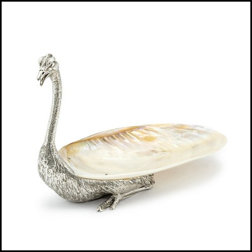 Cup with structure in metal in silver plated finish and with natural polished big shell cup 162-Ostrich