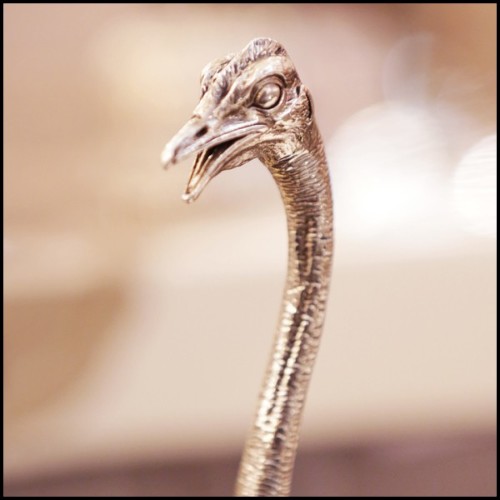 Cup with structure in metal in silver plated finish and with natural polished big shell cup 162-Ostrich