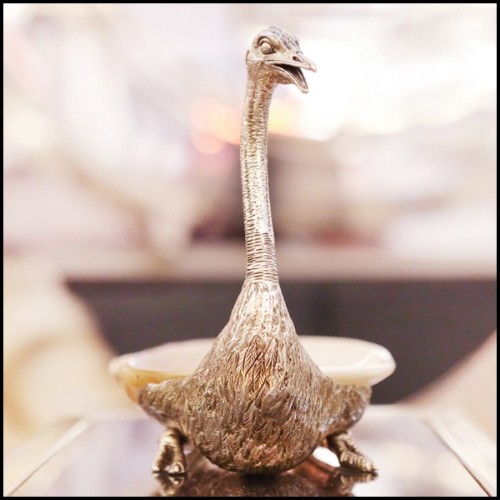 Cup with structure in metal in silver plated finish and with natural polished big shell cup 162-Ostrich