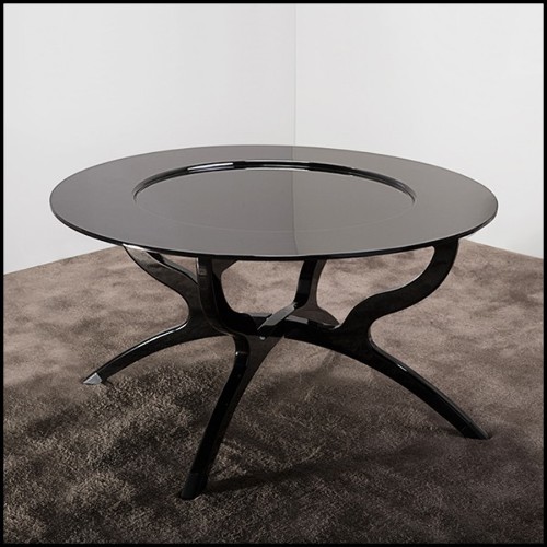 Coffee table with hand carved solid wood structure in black lacquered finish 167-Black Lacquered