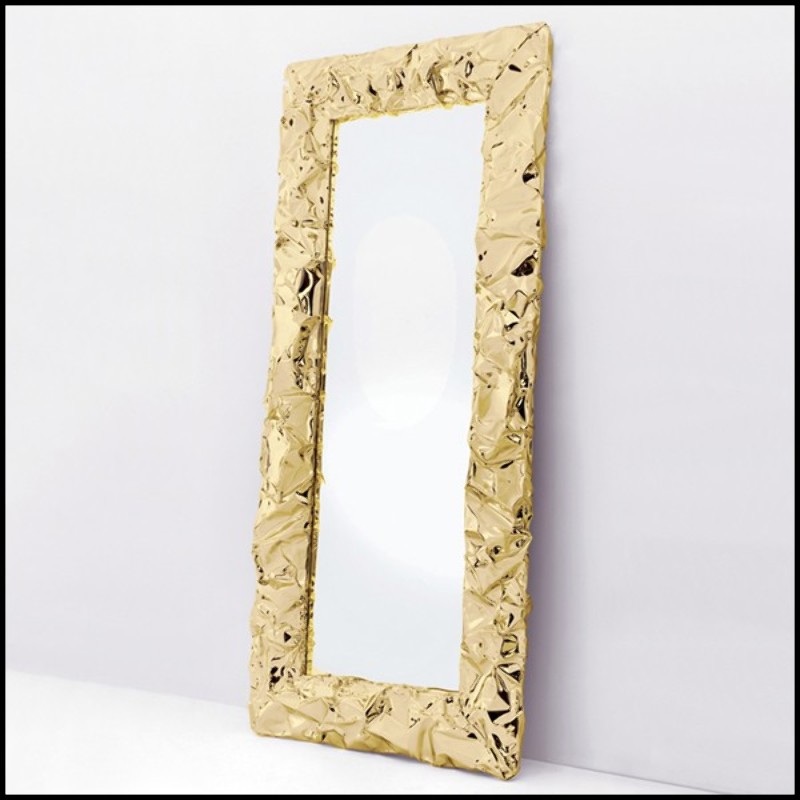 Mirror with hand-strained polished aluminum frame in gold or chrome finish 107-Bumpy