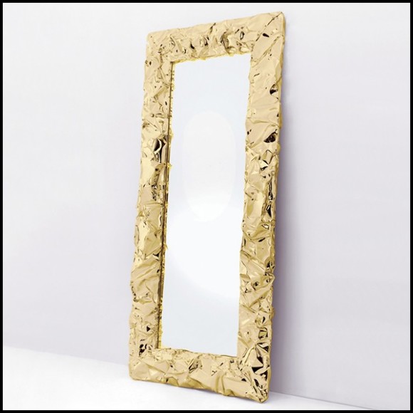 Mirror with hand-strained polished aluminum frame in gold or chrome finish 107-Bumpy