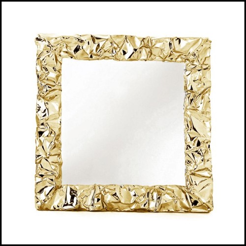 Mirror with hand-strained polished aluminum frame in gold or chrome finish 107-Bumpy