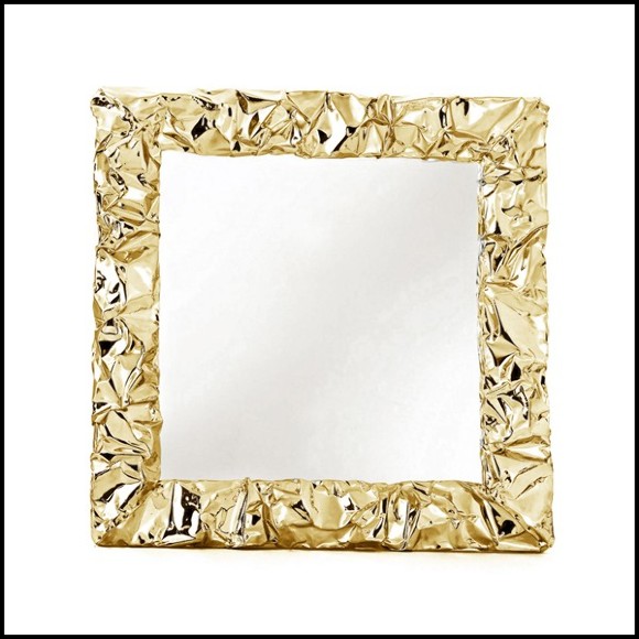 Mirror with hand-strained polished aluminum frame in gold or chrome finish 107-Bumpy
