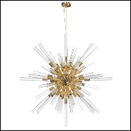 Suspension with ribbed crystal glass tubes held by a gold plated polished brass structure 164-Fall Sputnik